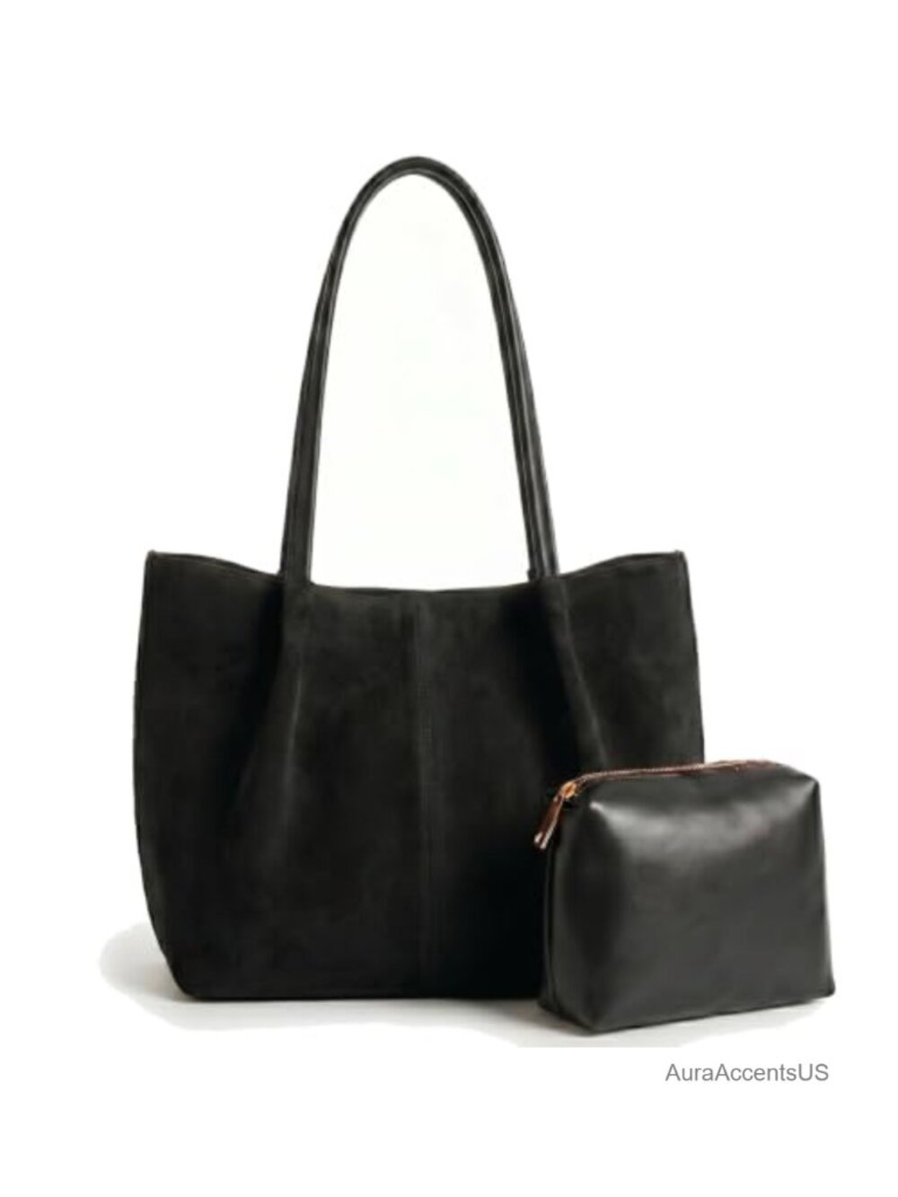 Faux Suede Work Tote Bag Fits 15.6" Laptop Large Shoulder Bag with Makeup Pouch